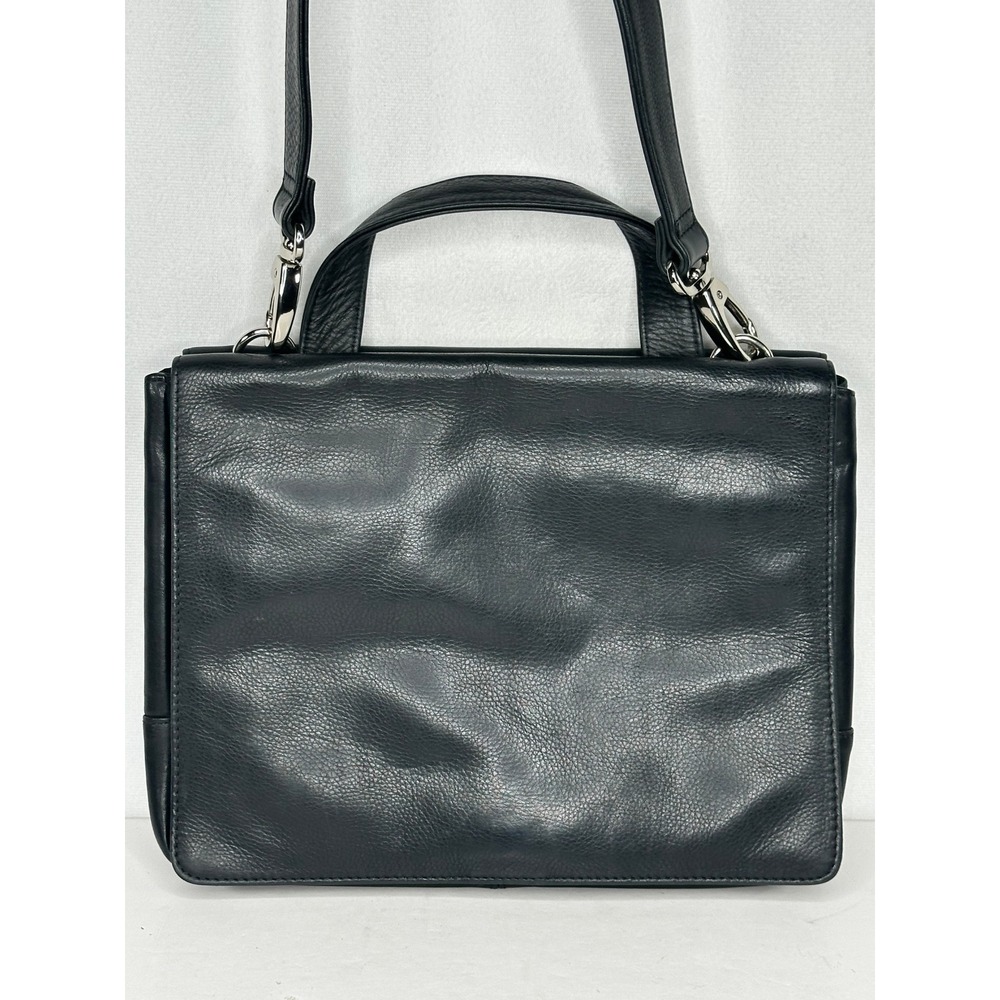 Wilsons Leather Black Pebbled Leather Crossbody Bag Top Handle Organizer Brief